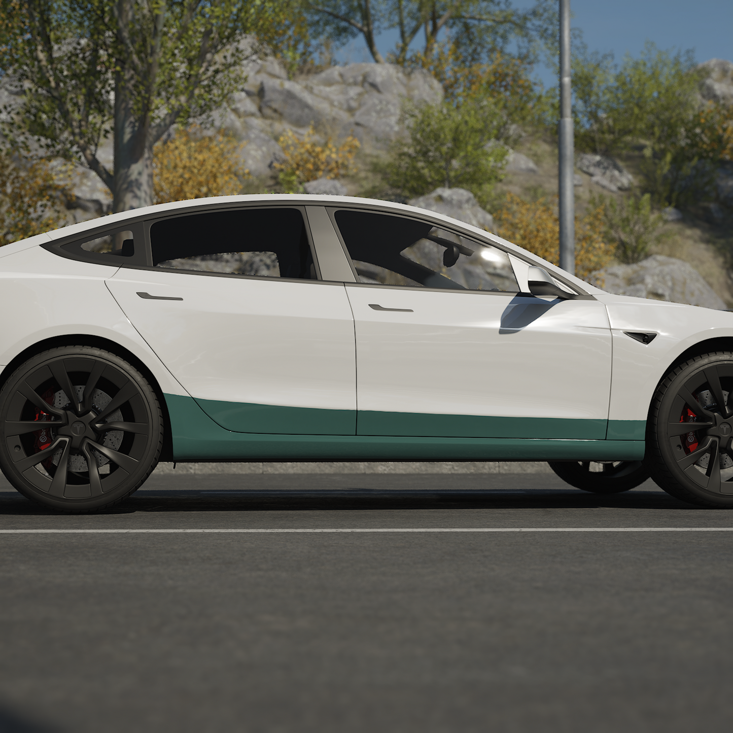 Model 3 “Highland” Sidekit large – Film de protection de peinture PPF pour l’ensemble des jupes latérales